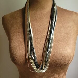 Cara NY Multi Strand Mixed Metal Snake Box Chain Necklace 26" Industrial